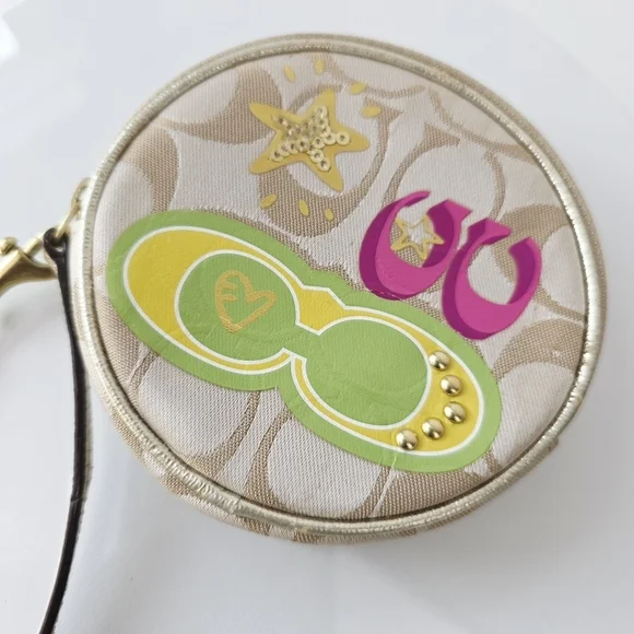 Coach Round Wristlet Key Holder Coin‎ Pouch Bag Charm